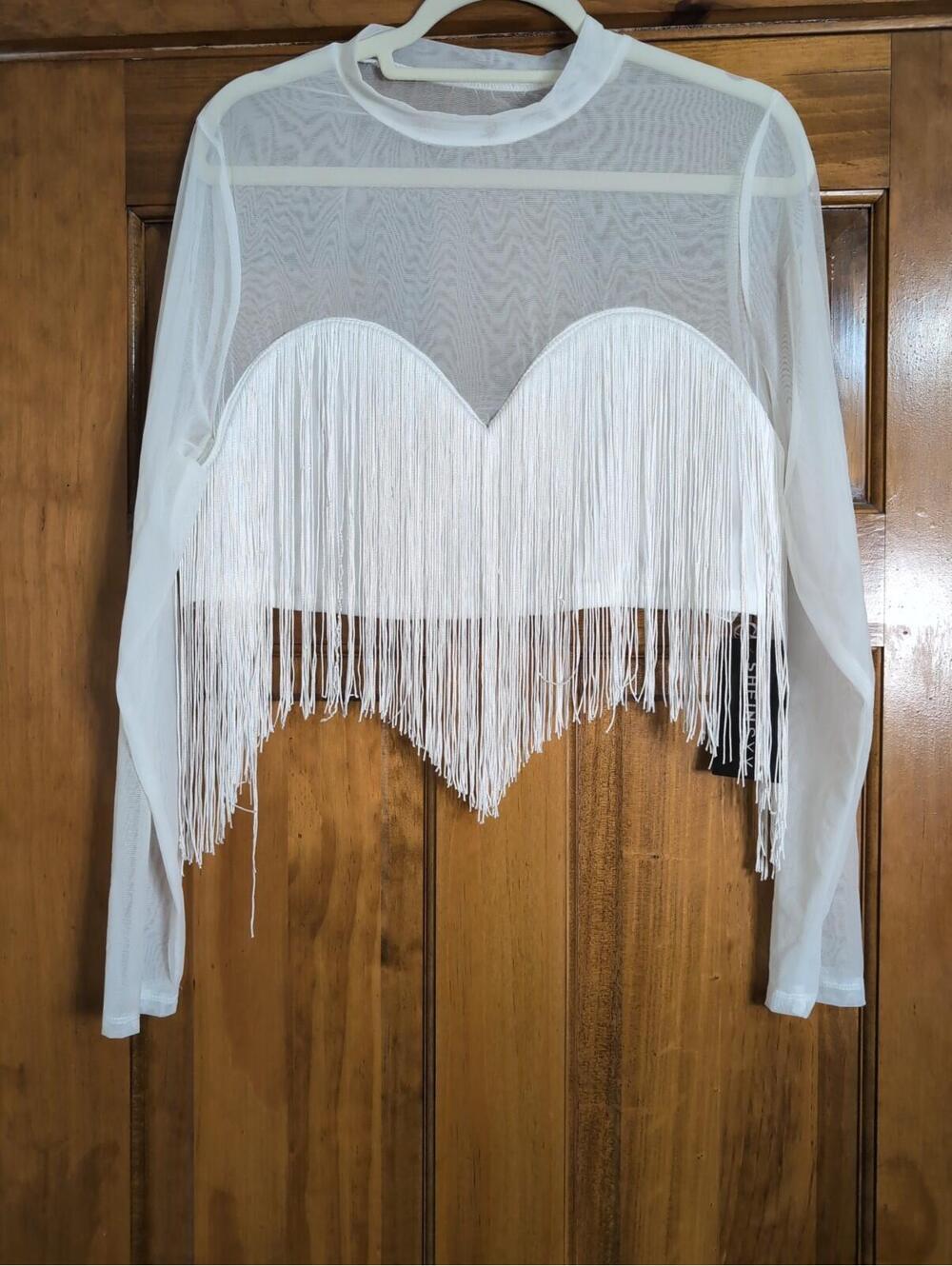 Shein Prive White Mesh Fringe Crop Top Sexy Cowgirl Party Women's 4XL(1324) - Picture 2 of 6
